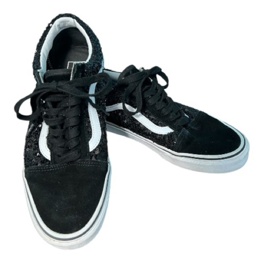 Vans Old Skool Sequins Black and White Tennis Shoes Size 10 - Picture 1 of 16